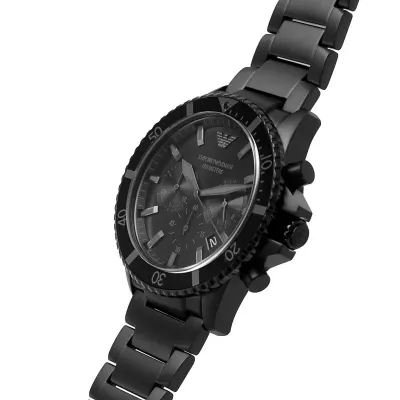 Emporio Armani Diver All Black Stainless Steel Chronograph Men's Watch